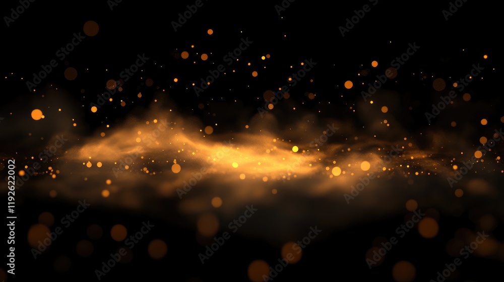 Poster Golden bokeh lights creating a mystical atmosphere against a dark background for a captivating visual effect and design inspiration