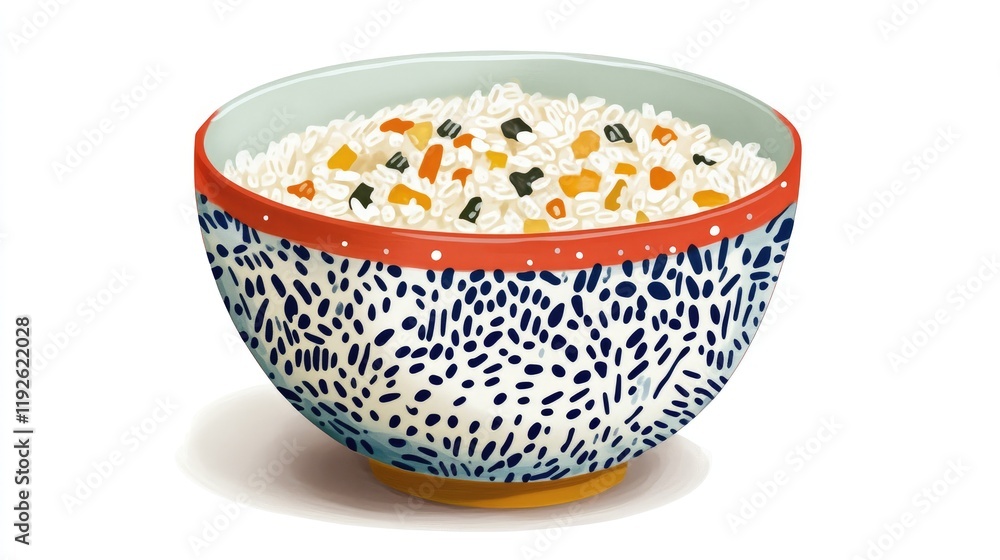 Aufkleber traditional colorful grilled rice bowl with mixed vegetables and spices in side view showcasing vibr