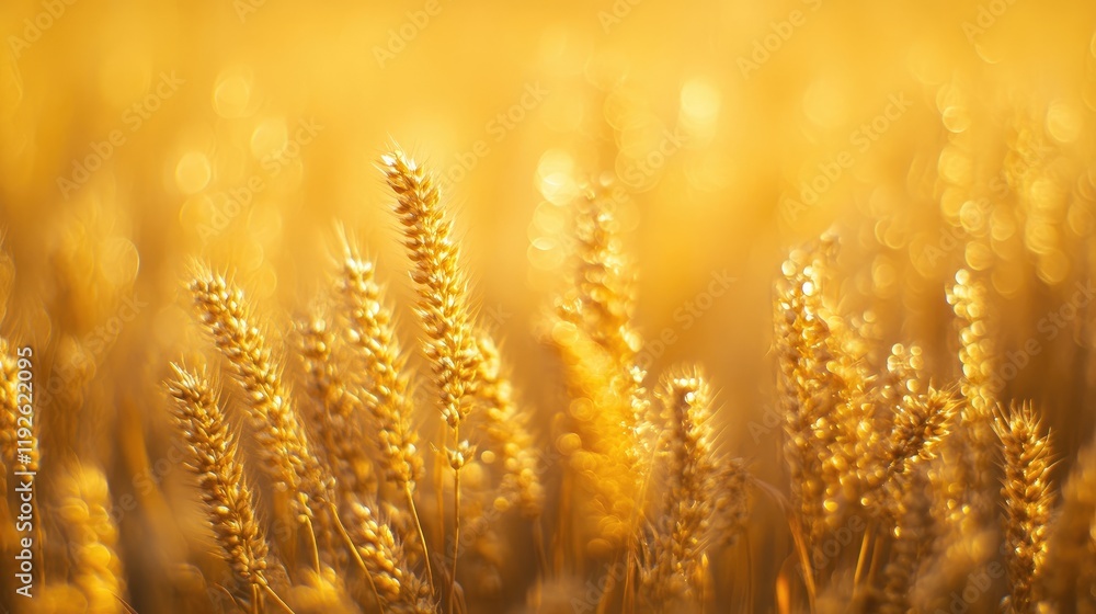 Aufkleber Golden wheat field with bokeh effect creating a warm and vibrant abstract background for artistic and seasonal themes.