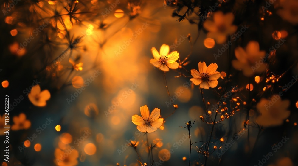 Poster Soft Floral Bokeh Background with Warm Tones and Natural Light for Use in Design and Art Projects