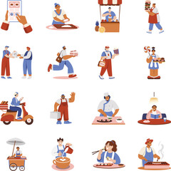 Collection of Flat Style Food Delivery Illustrations 