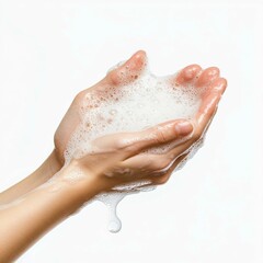 Fototapeta premium Hand Washing Soap Bubbles Clean Setting Lifestyle Image Indoor Environment Close-Up View Hygiene Concept