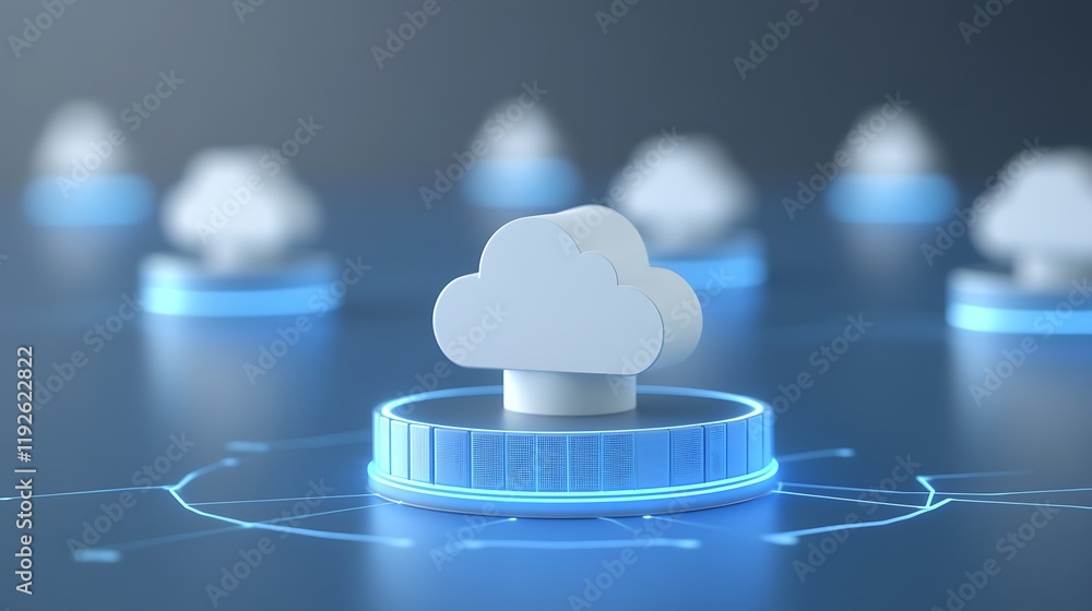 Poster 3d cloud icon on digital platform illustrating technology and data connectivity in modern computing 