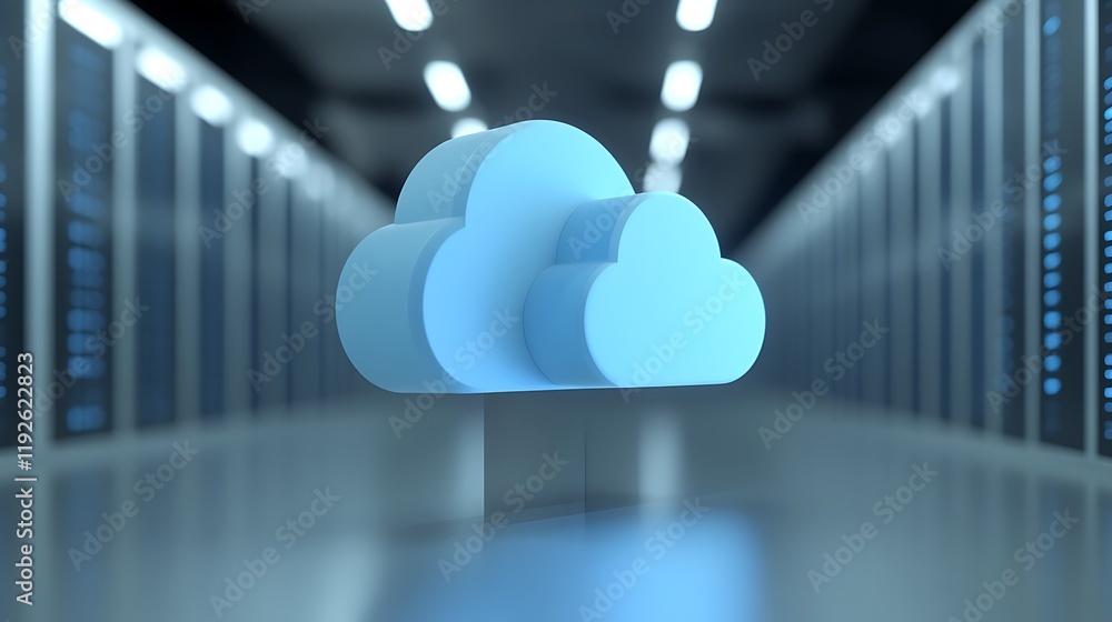 Aufkleber 3d cloud icon on minimalistic background in modern data center with server racks and blue lighting