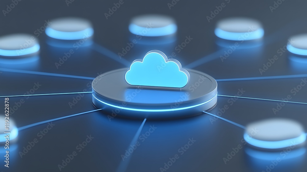 Aufkleber 3d cloud icon surrounded by networking connections and digital nodes for technology and data concept