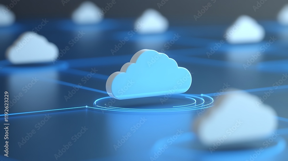 Poster 3d cloud technology concept with abstract networking visuals and digital connections in blue color s
