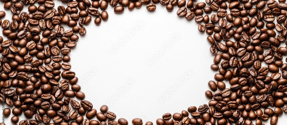 Poster Circular Arrangement of Roasted Coffee Beans Creating a Blank Space for Text or Branding in a Natural Organic Setting