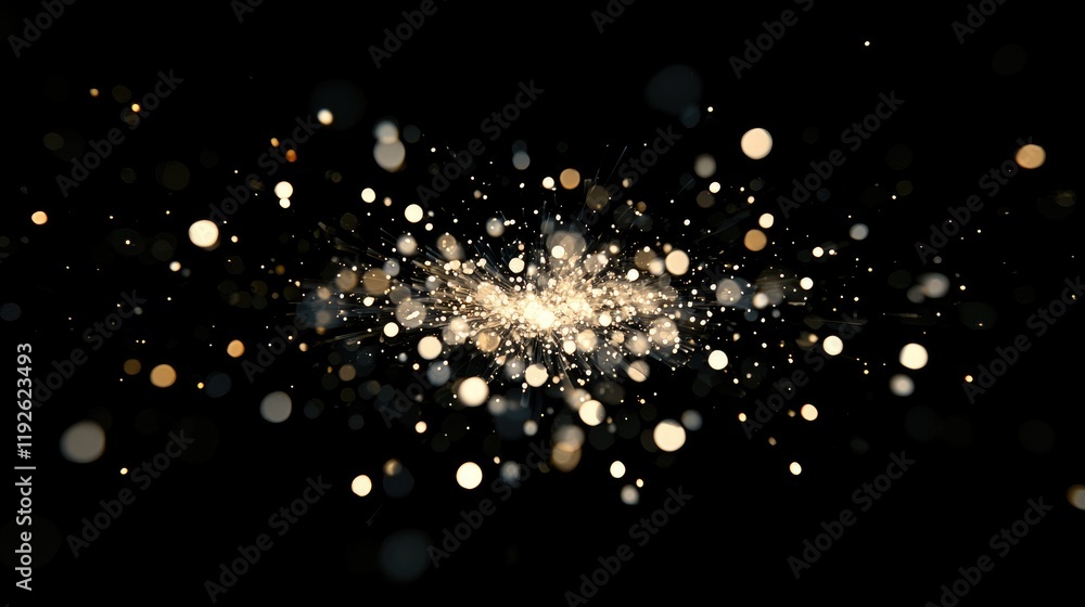 Poster bokeh abstract blurred light background featuring sparkling fireworks in vivid night sky