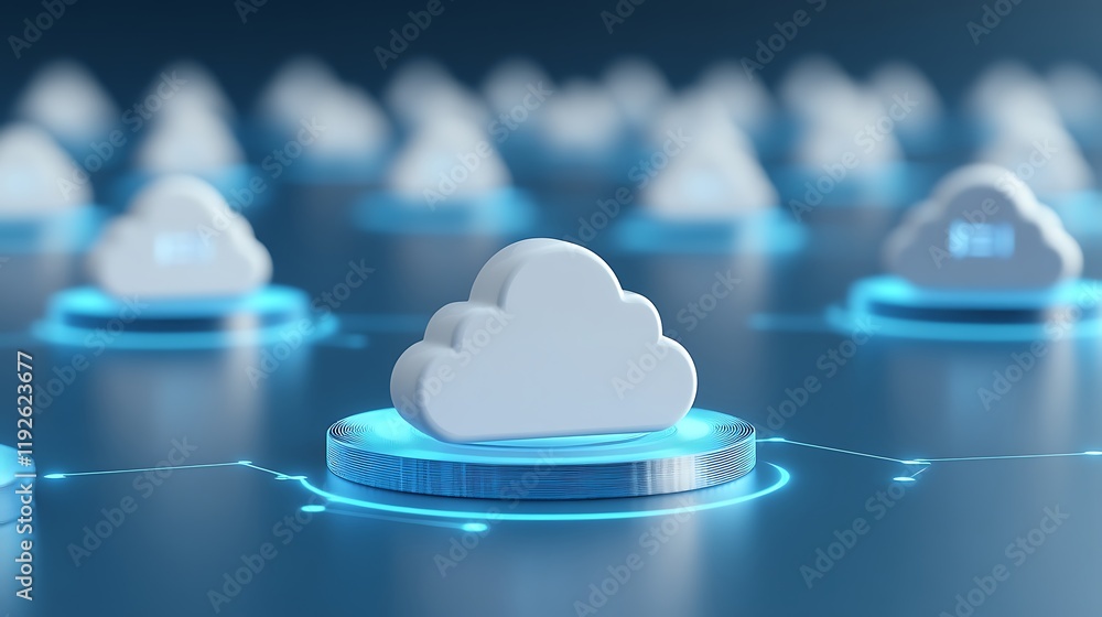 Poster 3d illustration of cloud computing network with digital connection and abstract background effects