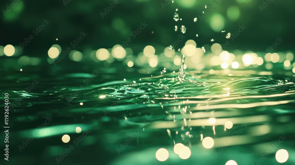 Aufkleber bokeh green background with sunlight reflections and water droplets creating a serene and vibrant at