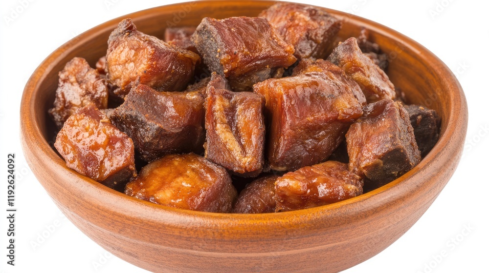 Aufkleber savory raw smoked pork belly chunks displayed in a wooden bowl against a clean white background for 