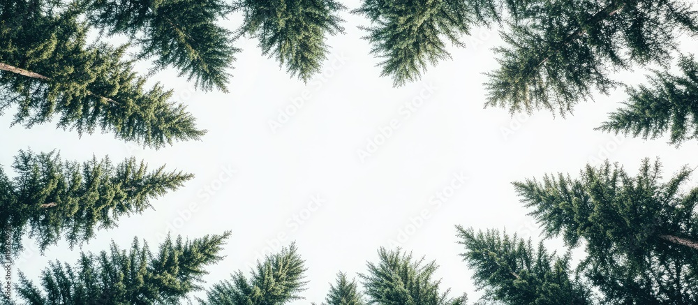 Poster low angle view of pine trees with clear sky background providing ample empty space for text and desi
