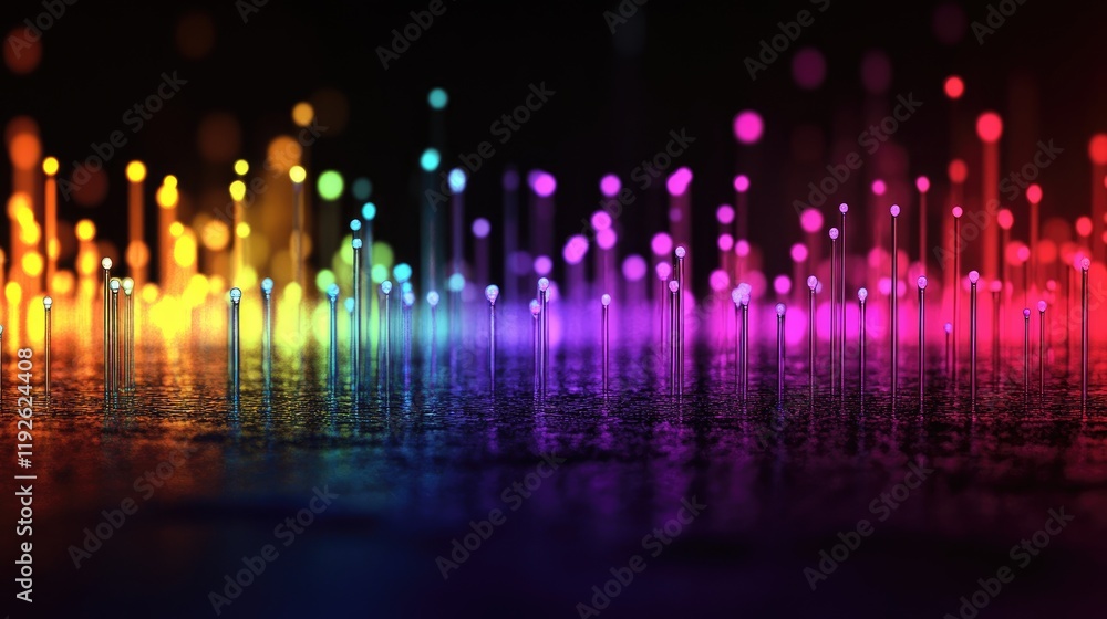 Aufkleber Colorful bokeh lighting effect creating a vibrant abstract background with luminous vertical lines in a dreamy atmosphere