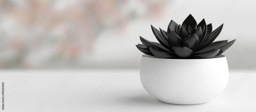 Aufkleber black succulent in white pot on minimalist table with blurred background and ample space for text an