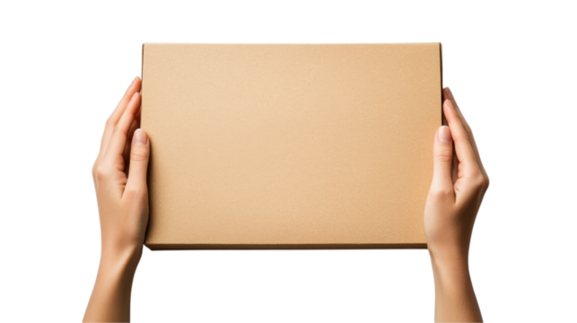Hands Holding a Cardboard Box - Ready for Delivery