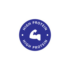 High protein label, sticker. High protein label. Bodybuilding vector icon. Sport nutrition product label.