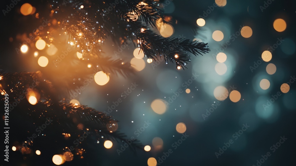 Poster Bokeh lights creating a dreamy atmosphere with soft filtered tones in the background of a nighttime scene