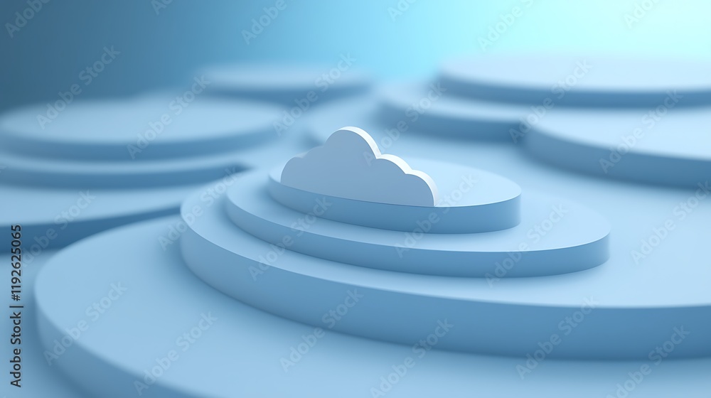 Poster abstract blue layers with a cloud shape in a minimalistic design for creative and digital uses