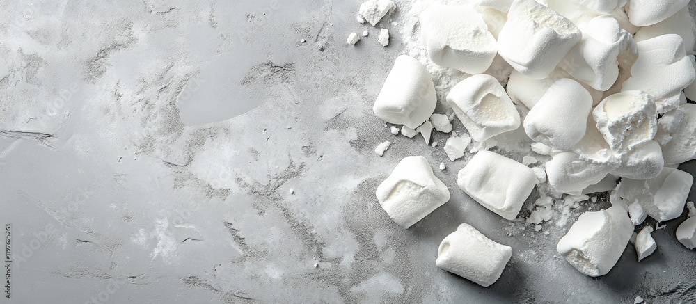 Aufkleber Almond marshmallows arranged on a gray backdrop with ample empty space for text or branding in a top-down view stylish design