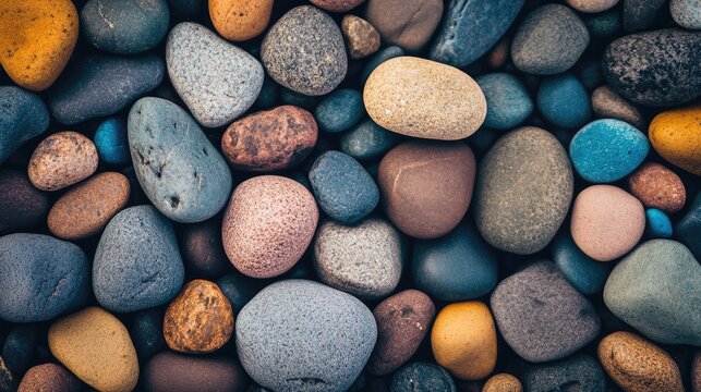 Colorful pebbles background texture perfect for natural or outdoor-themed designs and promotional materials.