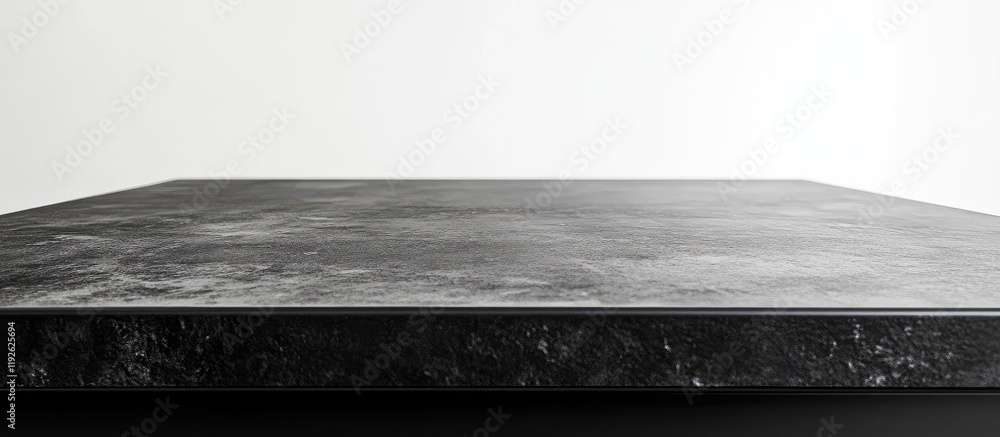 Aufkleber Black countertop on black table with ample empty copyspace for text presentation on clean white background horizontal layout