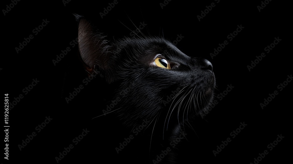 Poster Elegant Black Cat Profile Against Dark Background in Studio Setting