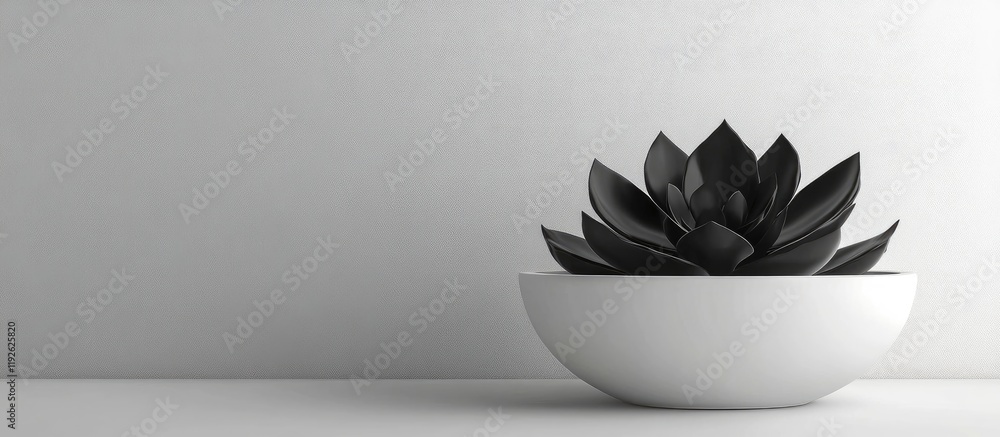 Poster black succulent in white pot on minimalistic background with empty space for text modern decor conce