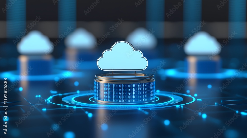Poster abstract cloud computing concept with data storage and digital connections in blue technology design
