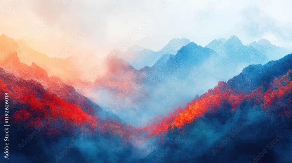 Aufkleber autumn misty mountain landscape with vibrant foliage and soft morning light creating a serene and co