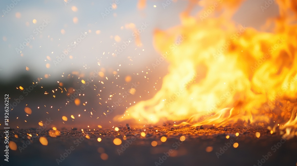 Leinwandbilder Bokeh fire sparks with blurred lights on a soft background creating a dynamic visual atmosphere of warmth and energy