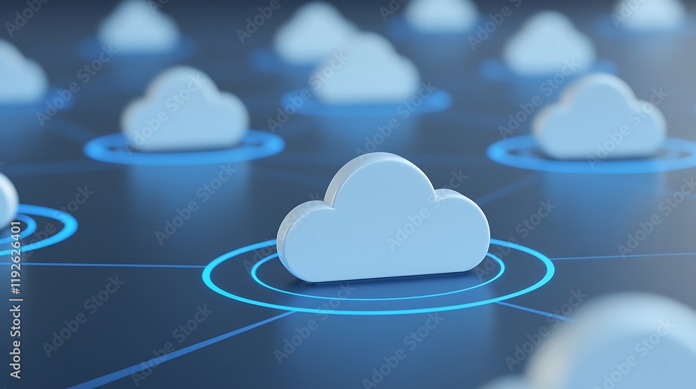 Poster abstract cloud computing concept with digital network connections and blue light elements