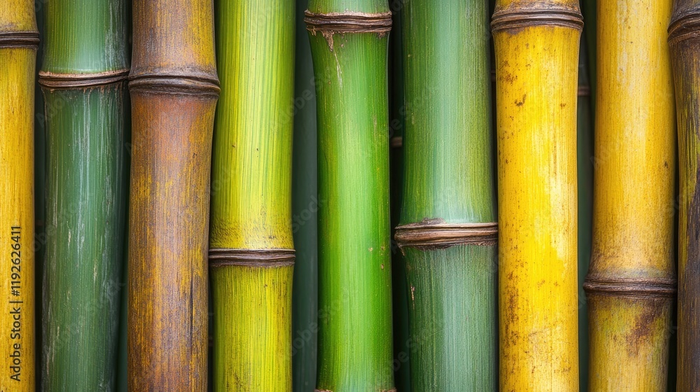 Poster Bamboo stems varying in colors create a vibrant textured background for natural design or environmental concepts