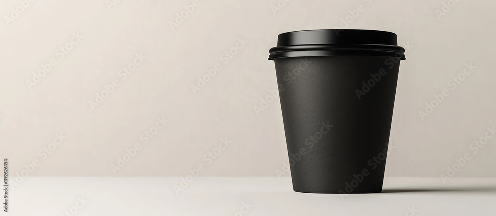 Poster black coffee cup mockup on light background showcasing empty space for branding or text ideal for ma