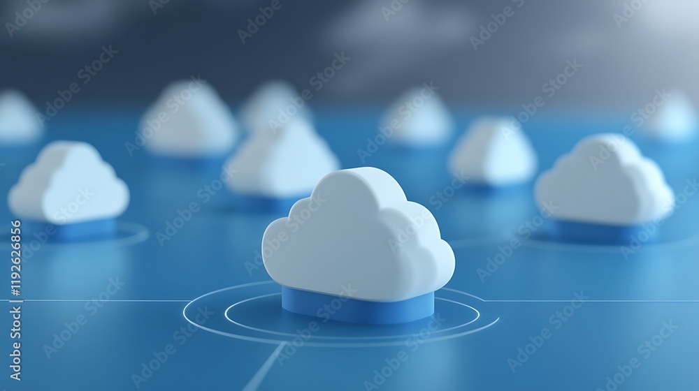 Poster abstract cloud computing concept with stylized clouds on blue background representing digital networ