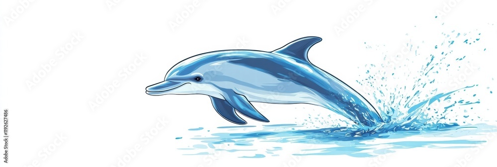 Aufkleber dolphin leaping joyfully in the ocean under a bright sunny sky with splashes of water all around. ge