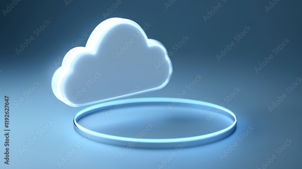 Poster abstract cloud icon with glowing outline representing data storage and digital technology concepts