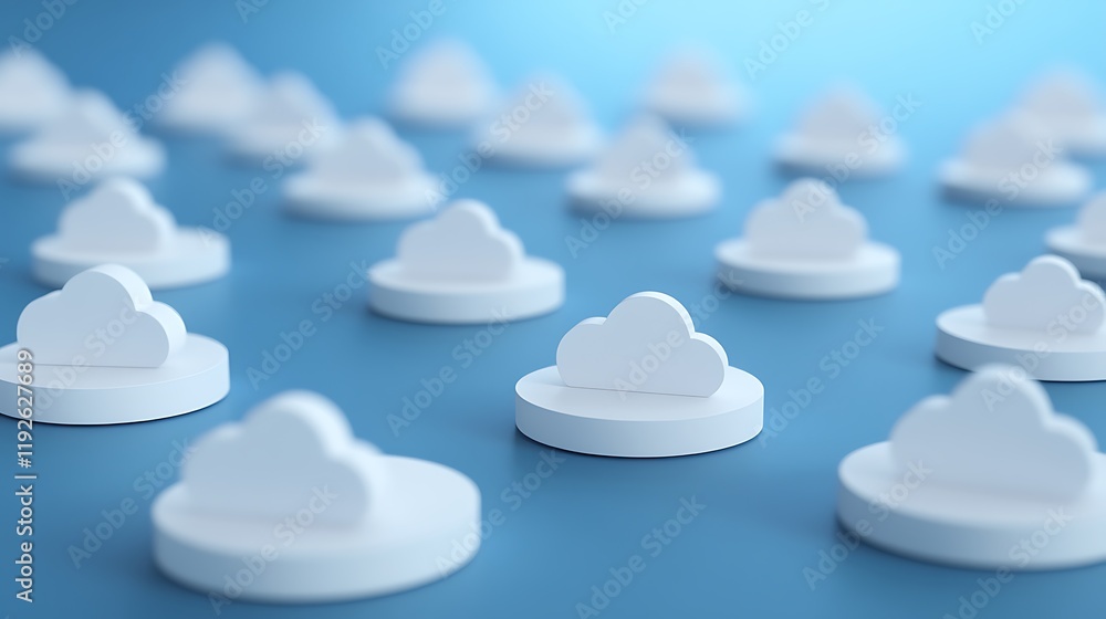 Aufkleber abstract cloud shapes on blue background creating a minimalist digital concept of storage and data