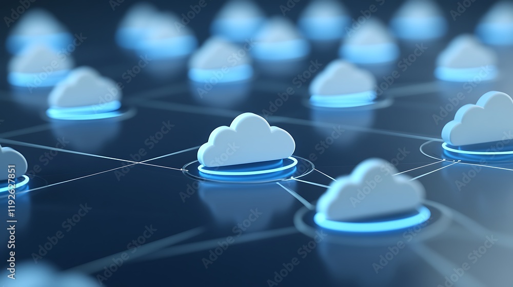 Poster abstract cloud technology background with network connections and digital nodes in a modern design