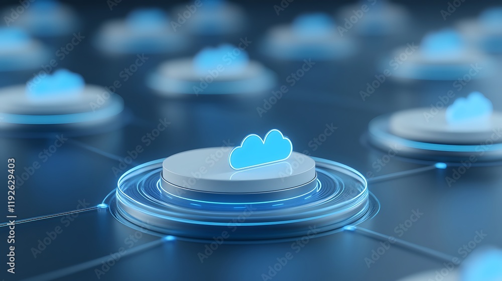 Poster abstract digital network concept with blue cloud icons on modern platform background for technology 