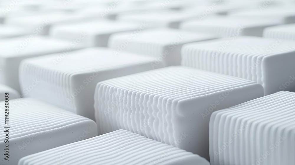 Poster studio absorber concept. abstract arrangement of white cubes with textured surfaces in a seamless pa