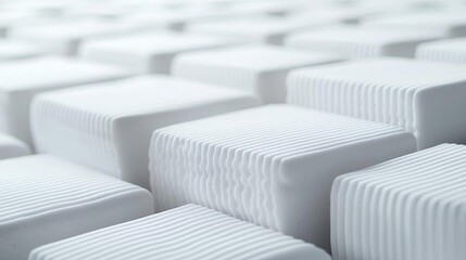Fototapeta premium Studio absorber concept. Abstract arrangement of white cubes with textured surfaces in a seamless pattern.