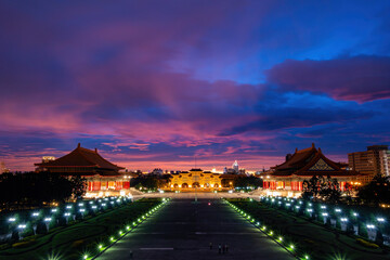 Sunset view of the famous Liberty Square Arch National Concert Hall