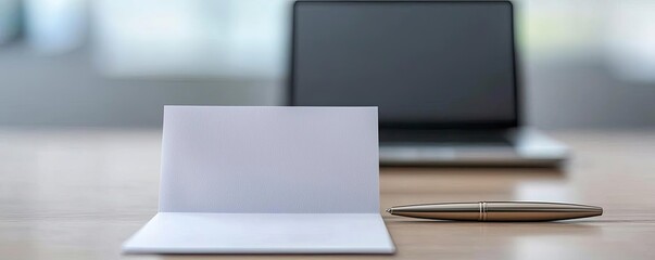 Businessman termination idea. A blank notepad and pen on a wooden desk next to a modern laptop, ideal for brainstorming.