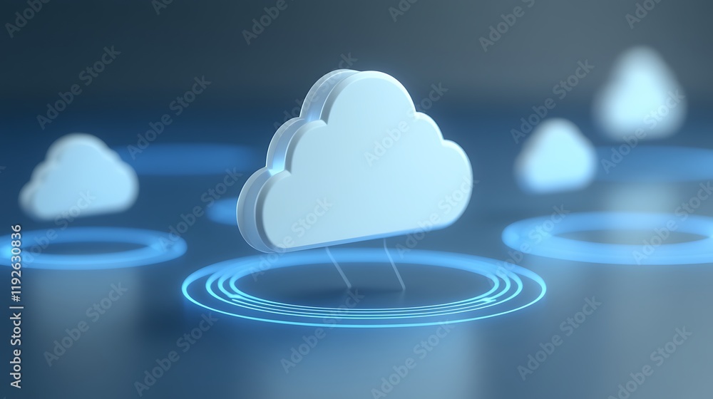 Poster abstract representation of cloud technology with glowing circular elements on a blurred background