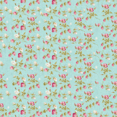 Aqua floral seamless pattern with watercolor roses in pink and white—perfect for romantic fabric, spring decor, vintage wallpaper, and elegant craft projects.