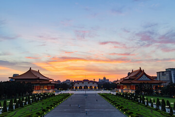 Sunset view of the famous Liberty Square Arch National Concert Hall