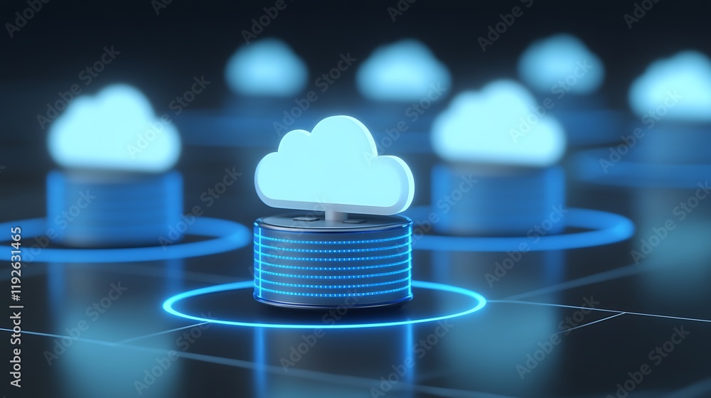 Poster blue cloud computing concept with data storage and digital connectivity in virtual environment