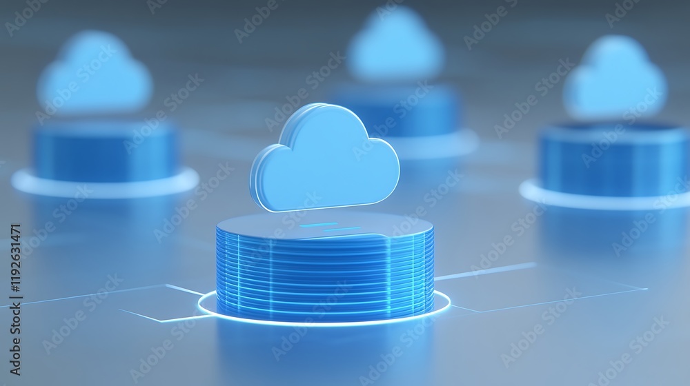 Poster blue cloud computing symbols on digital background representing data storage and connectivity soluti