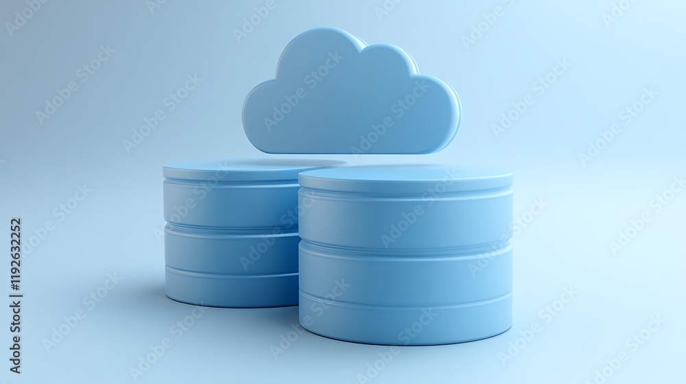 Aufkleber blue cloud storage concept with database cylinders on soft light background for technology and data 