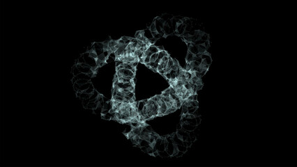 3D futuristic vector geometric shape with blue dots and lines. Structure technology network connection. Abstract wireframe torus twist form. Ai in dark cyberspace background.